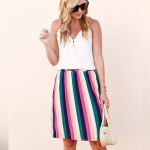 Gibson Bright Colorful Stripe Pleated Knee Length Skirt Holiday Event Party XS